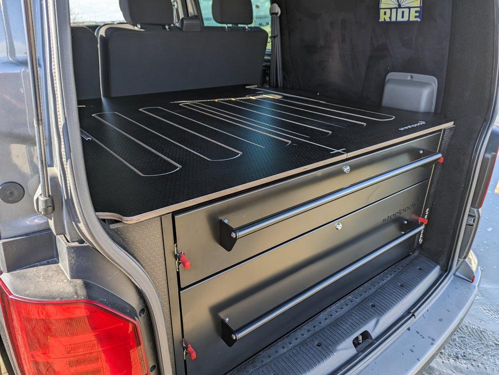 Sliding drawers, racking, bed and kitchen pod options for VW T5 - T5.1 ...