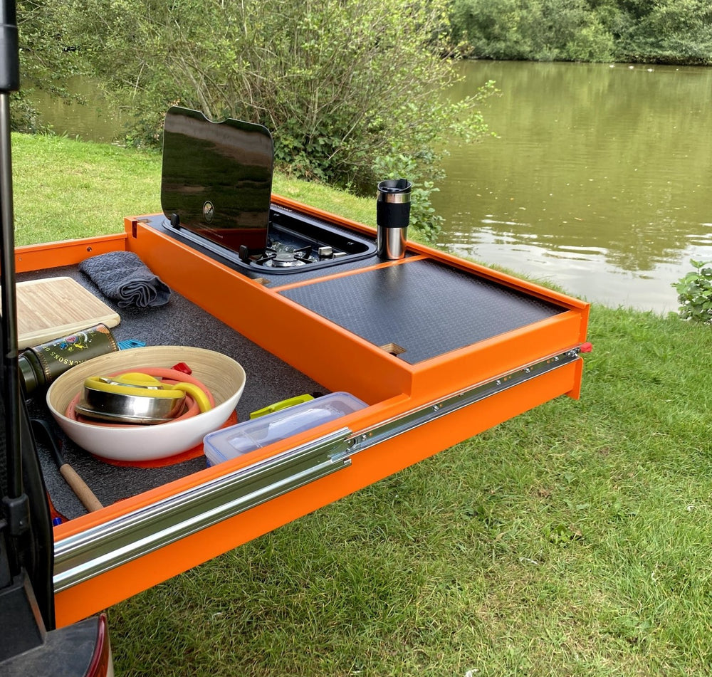 Sliding drawers, racking, bed and kitchen pod options for VW T5 - T5.1 ...